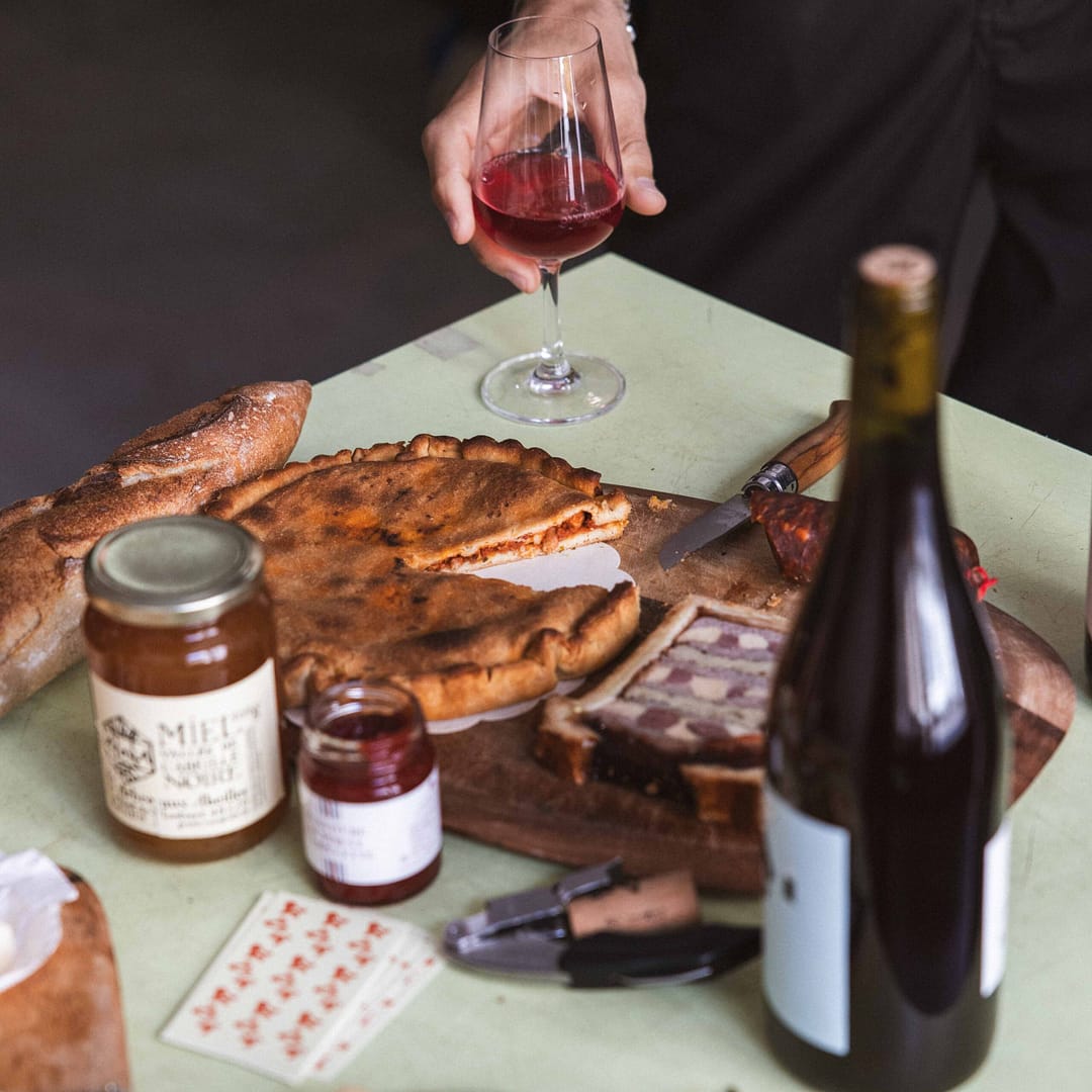 wine and tielles in a winery