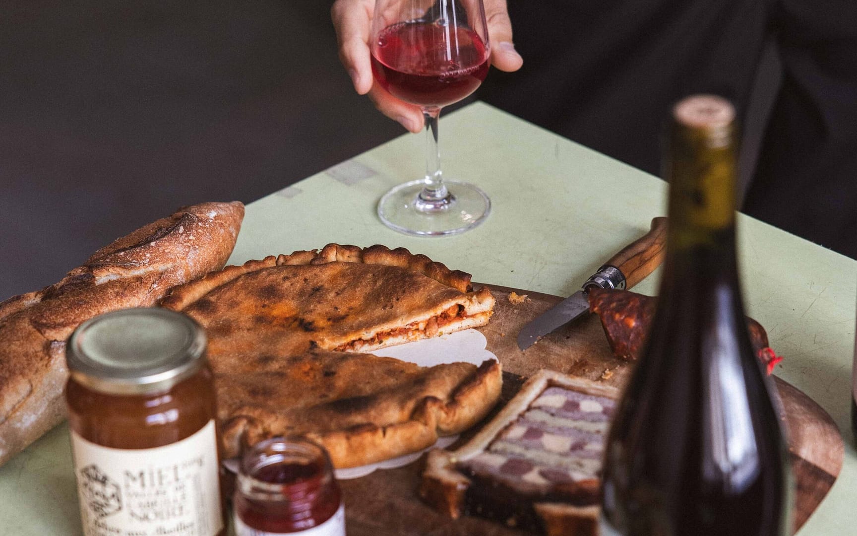 wine and tielles in a winery